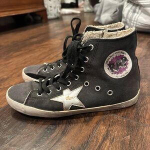 GOLDEN GOOSE GGDB FRANCY Rap Black Canvas Womens Athletic Sneakers Shoes Size 38